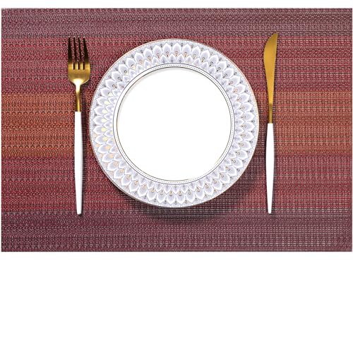 LEXMORE Placemats Set of 6 Vinyl/Plastic Woven Place Mats for Kitchen Table Indoor/Outdoor Washable Placemat Wipeable Dining Table Mats(Pomegranate Parade) - color: B-pomegranate Parade