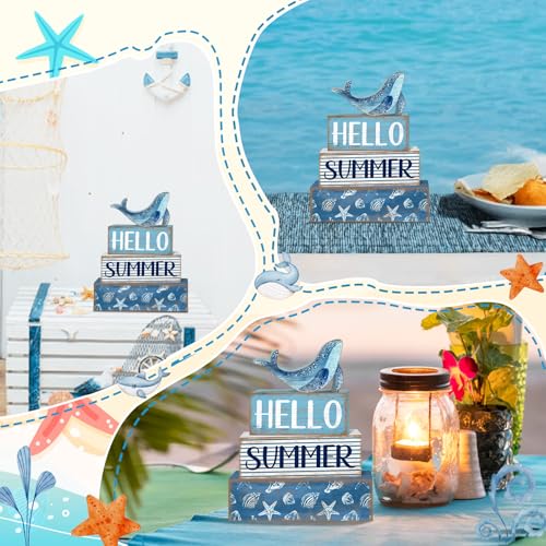 Britimes Tiered Tray Decor Set, 4 Pack, Wooden, Ocean Coastal - style: Sea