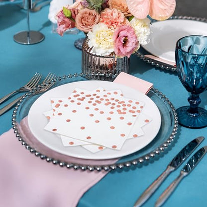 80 Pack of White Paper Cocktail Napkins with Gold Foil Polka Dot Confetti，Polka Dot Party Supplies(5 x 5 in，3-ply) (Rose Gold) - style: Pink Dot