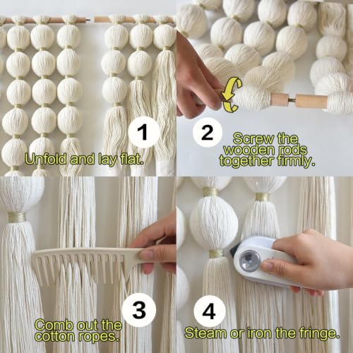 Jakalin Macrame Wall Hanging, Ivory Tassel Ball Boho Wall Decor, 27"x31" - color: Ivory1
