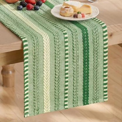 Artoid Mode Emerald Farmhouse Stripe Braided Table Runner 12x72 Inch - color: Emerald, size: 12" x 72", Table Runner