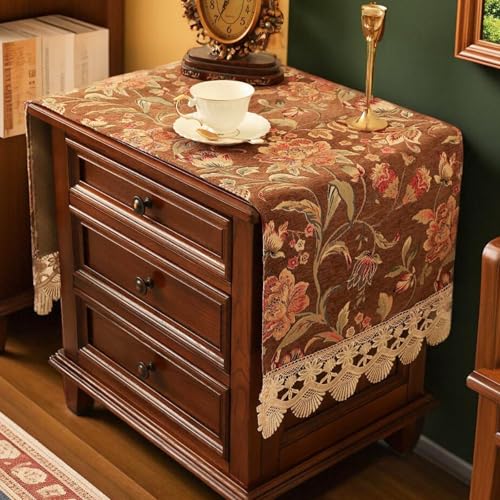 Nightstand Cover Lace Brown, Jacquard Floral Topper, 15.7x43.3 Inch - color: Brown, size: 43.3" x 15.7" (Rectangular)
