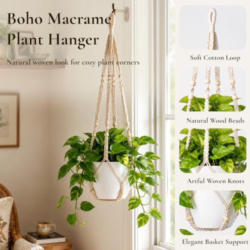 Macrame Plant Hanger with 2 Solar LED Lights, 35 in