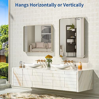 WEER Bathroom Vanity Mirror Brushed Nickel 24X32 Inch - color: Brushed Nickel, size: 24"L x 32"W