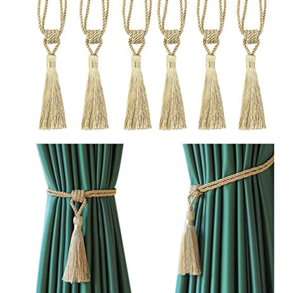 6 Pack Curtain Tiebacks Handmade Tassel Rope Curtain Holdbacks - color: Gold, size: 6p
