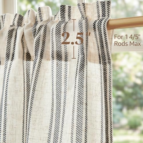 jinchan Linen Striped Tier Curtains for Kitchen Windows Farmhouse - color: Boho Black | on Linen, size: 26"W x 24"L (Pack of 2)