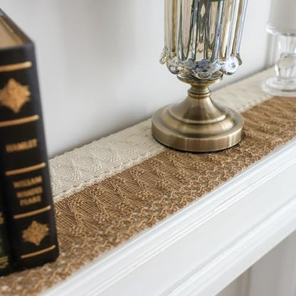 Simple&Opulence Boho Macrame Table Runner - 12 x 72 Inch, Splicing Burlap Farmhouse Cotton Table Runner with Fringed Edges for Bohemian Rustic Wedding, Bridal Shower, Dinner （Brown & White） - size: 12"x72", style: White