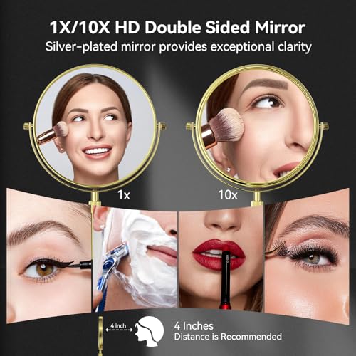 Nicesail Adjustable Tabletop Makeup Mirror Magnified Vanity Gold 10X - color: Gold-10x