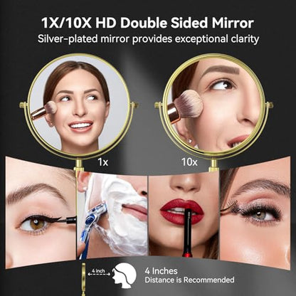 Nicesail Adjustable Tabletop Makeup Mirror Magnified Vanity Gold 10X - color: Gold-10x