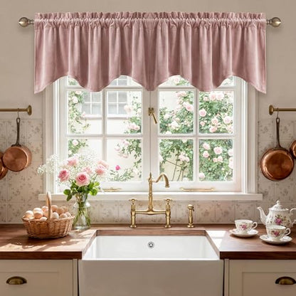 StangH 4-Panel Set Velvet Window Valance, 52x18 Inch, Dusty Rose - color: Dusty Rose, size: 52"W x 18"L (Pack of 4)