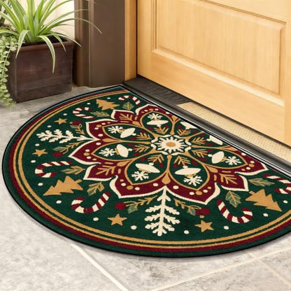 Christmas Half Round Door Mat 24"x36", Non-Slip Indoor Entryway Rug - color: Multicolor-14