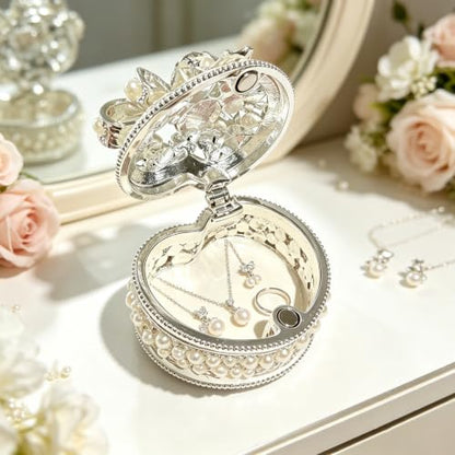 Metal Enamel Pearl Bow Jewelry Box Mini Trinket Storage Gift for Jewelry - color: Heart