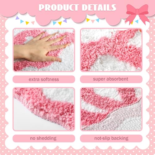 Tinideya Pink Bow Bathroom Rug 36" x 24" Scalloped Bow Bath Mat - color: Pink, size: 36" x 24" (Rectangular)