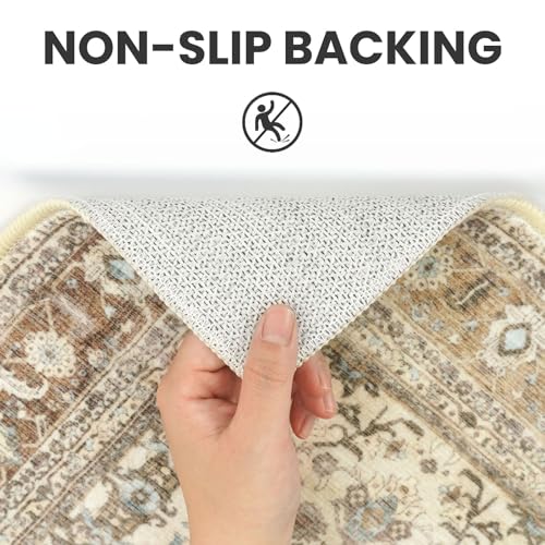 SIILOOM 2x5 Washable Runner Rug, Non Slip Soft Area Rug for Hallway Kitchen - color: Beige/Brown, size: 2' x 5' (Runner)