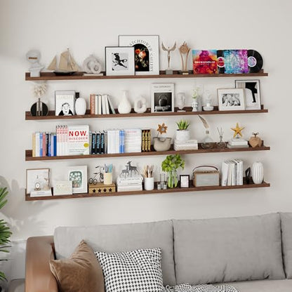 Axeman Picture Ledge Shelf, 72 Inch Walnut Floating Shelves Set of 4 - color: Walnut, size: 72 Inch