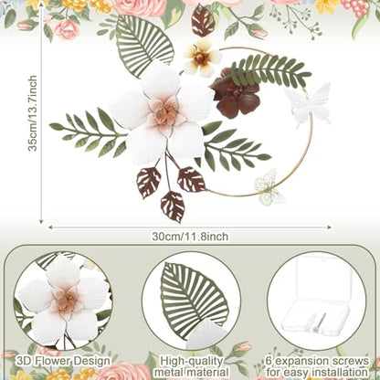 Otoolling 3D Metal Flower Wall Decor - 13.78'' Gold Circle Floral Wall Art