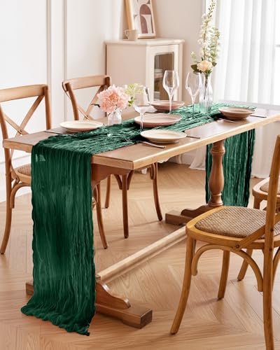 Pureegg 2 Pack Cheesecloth Table Runner 120 Inch Emerald Green - color: Emerald Green, size: 120" - 2 Packs