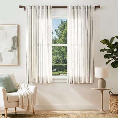 Vangao Striped Curtains Green on White Semi Sheer Curtains 63 Inches Long - color: Shadow Striped| Olive Green on Off White, size: 50"W x 63"L (Pack of 2)