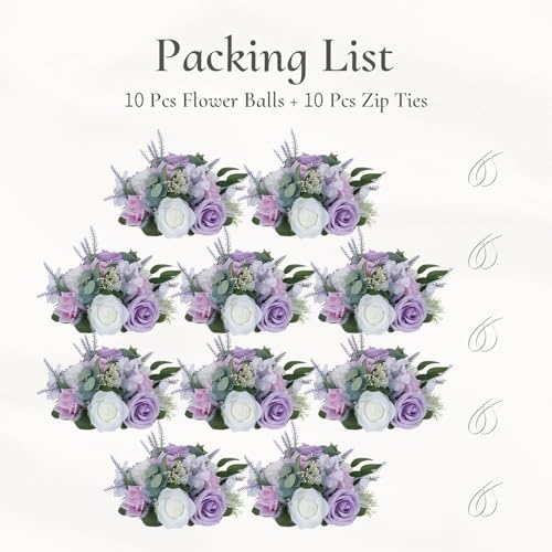 Flower Centerpieces for Wedding Tables: Purple and White, 10Pcs - color: Purple & White, size: 10 PCS