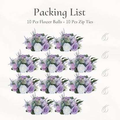 Flower Centerpieces for Wedding Tables: Purple and White, 10Pcs - color: Purple & White, size: 10 PCS