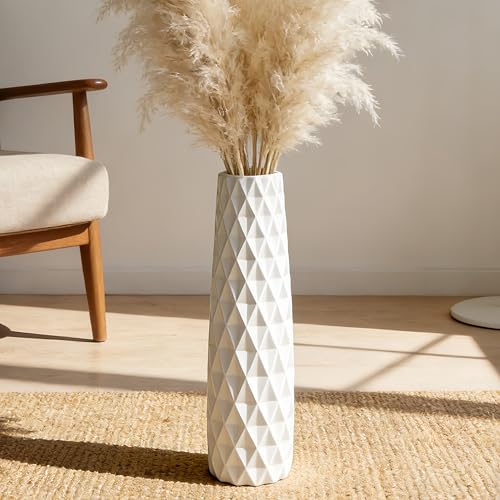 White Tall Ceramic Floor Vase, 17.7 Inch, Textured Design - color: Shape 2, size: 17.7 Inch