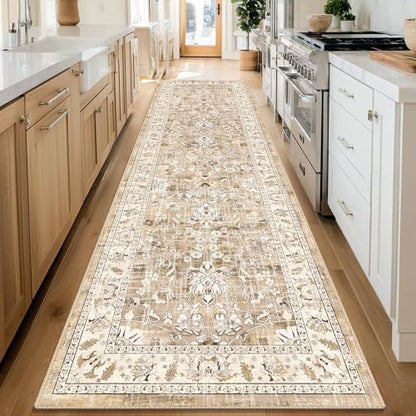LOKHOM 3x10 Washable Hallway Runner Rug, Boho Non-Slip Kitchen Rugs, Beige - color: Beige Brown, size: 3' x 10' (Rectangular)