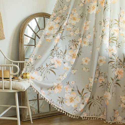 ENJOYBRIDAL Floral Curtains 63 Inch Long Living Room Bedroom Drapes Boho Dining Room Semi Sheer Short Window Curtains 2 Panels Farmhouse Cottage Core Cute Rod Pocket Window Treatments - color: Floral10, size: 52"W x 63"L (Pack of 2)