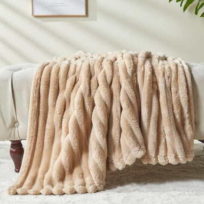 NEWCOSPLAY Fleece Ribbed Cozy Throw Blanket for Couch, Brown, 50"x60" - color: Brown Ribbed, size: Throw(50"x60")