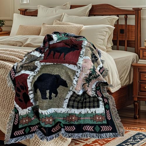 EZ. enjoy Geometric Woodland Moose Bear Tapestry Throw Blanket - color: Wildlife01