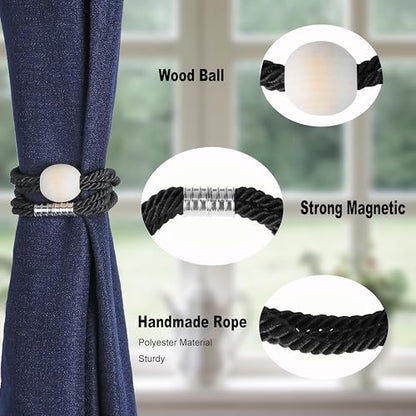 BEL AVENIR Magnetic Curtain Tiebacks, Boho Farmhouse Curtain Tie Backs - color: Black