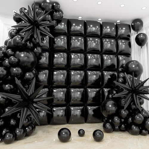 36pcs Black Square Foil Balloons Wall Backdrop with 79pcs Balloon Garland Arch Kit, Double Sided Balloons Set for Birthday Bridal Shower Anniversary New Year Graduation Party Decorations - color: Black