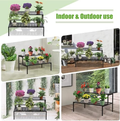 Garden 4 you 2-Tier Metal Plant Stand, Heavy Duty Flower Pot Holder Rack - color: Black, size: 27.6"L x 16"W x 16"H