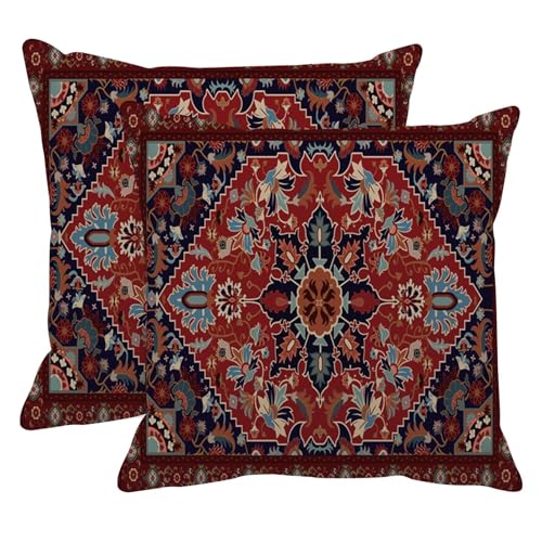 Britimes Throw Pillow Covers Set of 2, 18 x 18 Inch, Boho Red - color: Ethnic Tribal 12, size: 18" x 18" (Pack of 2)