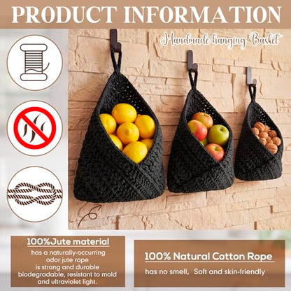 Honeydak 3 Hanging Baskets, Black, Envelope Basket - color: Black, style: Envelope Basket