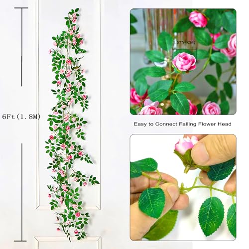 1X 6FT Fake Rose Garland, Flower Garland,Artificial Flower wild Rose Vine - color: Pink, size: 1