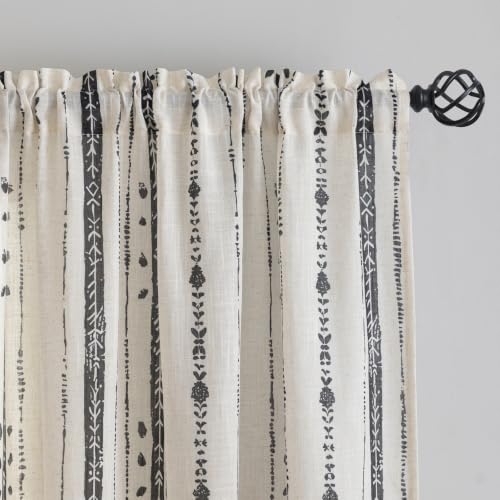 Black Boho Linen Curtains for Living Room 63 Inch Length 2 Panels - color: Black, size: 52"W x 63"L (Pack of 2)
