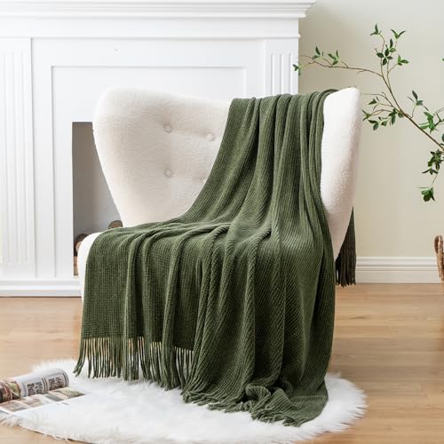 BATTILO HOME Olive Green Throw Blanket for Couch, 50"x60" - color: Olive Green, size: 50 x 60 in.