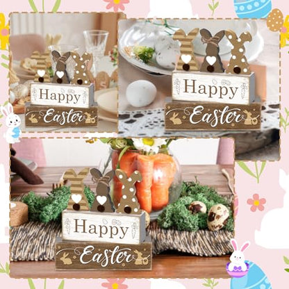 Britimes Tiered Tray Decor Set, 4 Pack, Wooden Table Sign, Bunny Easter - style: Happy Easter
