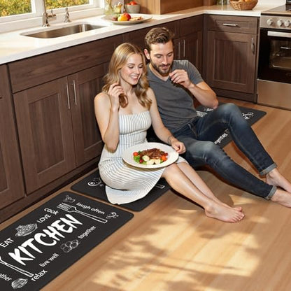 KIMODE Anti Fatigue Kitchen Mats,Black Farmhouse Kitchen Rugs Sets of 2 - color: Kitchen/Black, size: 59"L x 17.3"W x 0.47"Th + 29"L x 17.3"W x 0.47"Th