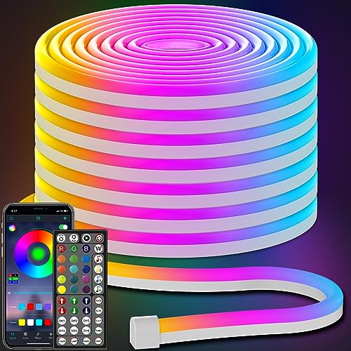 AILBTON 50FT Neon Rope Lights, RGB LED Strip Lights, Waterproof IP67 LED Lights for Bedroom, DIY Design, Music Sync, Remote Control, Multiple Modes for Bedroom - size: 50FT