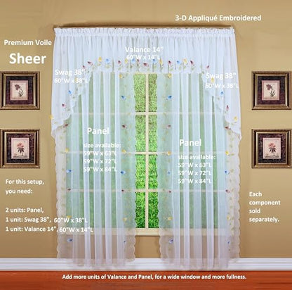 Today's Curtain,Vineyard 3-D Appliqué,Panel 63", White, 59" W x 63" L - color: White, size: 59"W x 63"L (Pack of 1)