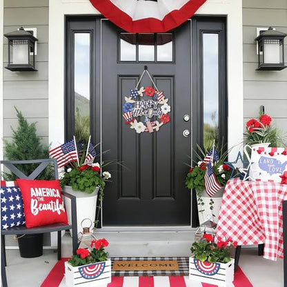 Wood Wreath for Front Door Porch Window Wall Hanging Decor (Patriotic) - style: Patriotic