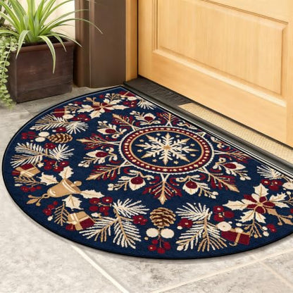Christmas Half Round Door Mat 24"x36", Non-Slip Indoor Entryway Rug - color: Multicolor-12