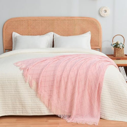 inhand Pink Knitted Throw Blanket for Couch and Bed, 50"x60" - color: Pink, size: 50"x60"