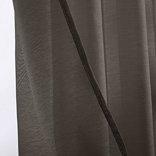 DONREN Chocolate Brown Faux Linen Semi Sheer Transparent Window Curtain Grommet Panels for Bedroom, Living Room(2 Panels,52 W x 63 inch Long) - color: Chocolate Brown, size: 52"W x 63"L (Pack of 2)