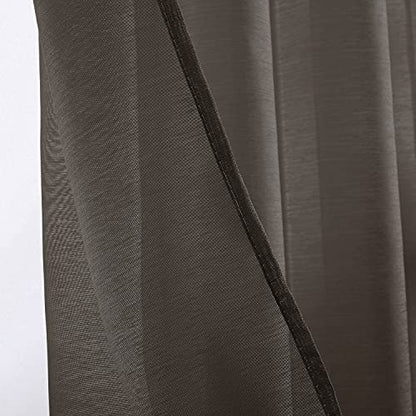 DONREN Chocolate Brown Faux Linen Semi Sheer Transparent Window Curtain Grommet Panels for Bedroom, Living Room(2 Panels,52 W x 63 inch Long) - color: Chocolate Brown, size: 52"W x 63"L (Pack of 2)
