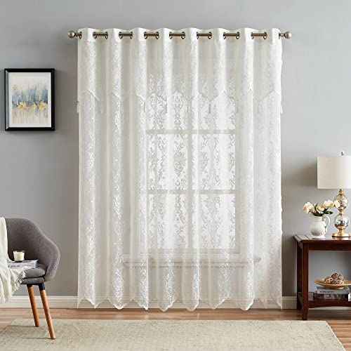 LinenZone 102x84 Ivory Lace Patio Door Curtain.(Luna 102x84, Ivory) - color: Ivory, size: 102"W x 84"L (Pack of 1)