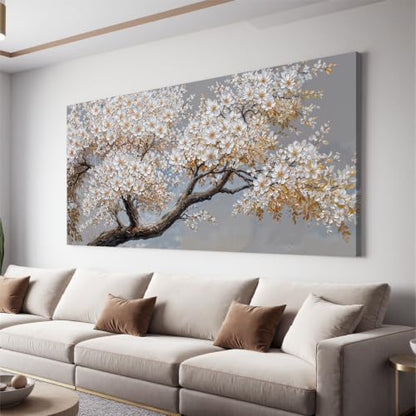 Modern Elegant White Flower Tree Of Life Wall Art For Living Room 24x48 In - color: HX5A, size: 48"L x 24"W