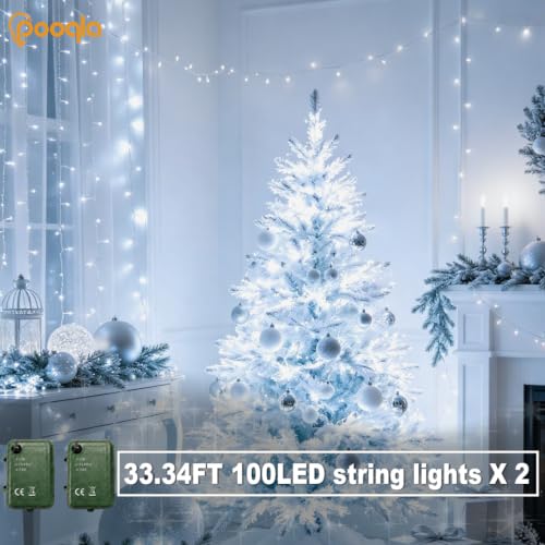 Pooqla Cool White String Lights Battery Powered, 2x100 LED Christmas Lights - color: Cool White, size: 100 LED x2