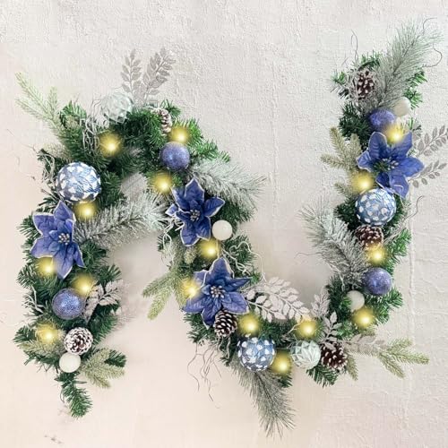 WANNA-CUL Pre-Lit 6ft Silver Blue Christmas Garland with 30 LED Lights - color: 01-sliver Blue